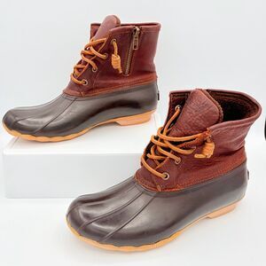 Sperry Top Sider Brown Leather Brown Rubber Shell Duck Boots Women’s size 7.5